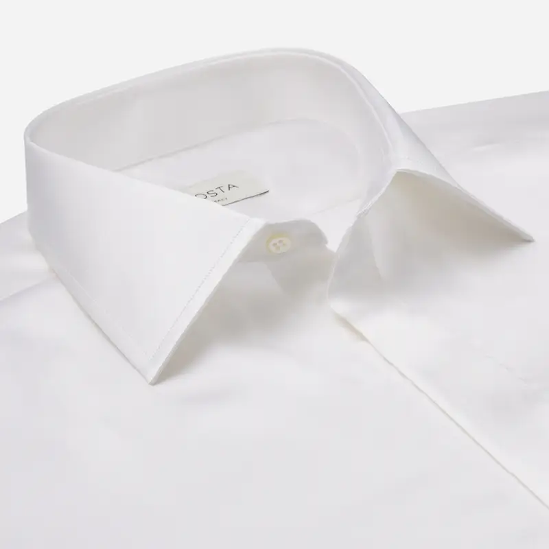 Camicia tinta unita bianco seta popeline, collo stile collo semifrancese miniatura 3