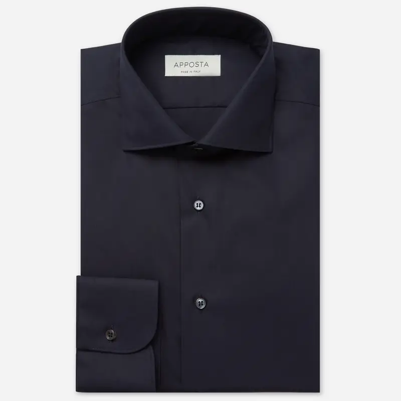 Camicia tinta unita blu 4-way stretch popeline sensitive, collo stile collo francese aggiornato a punte corte