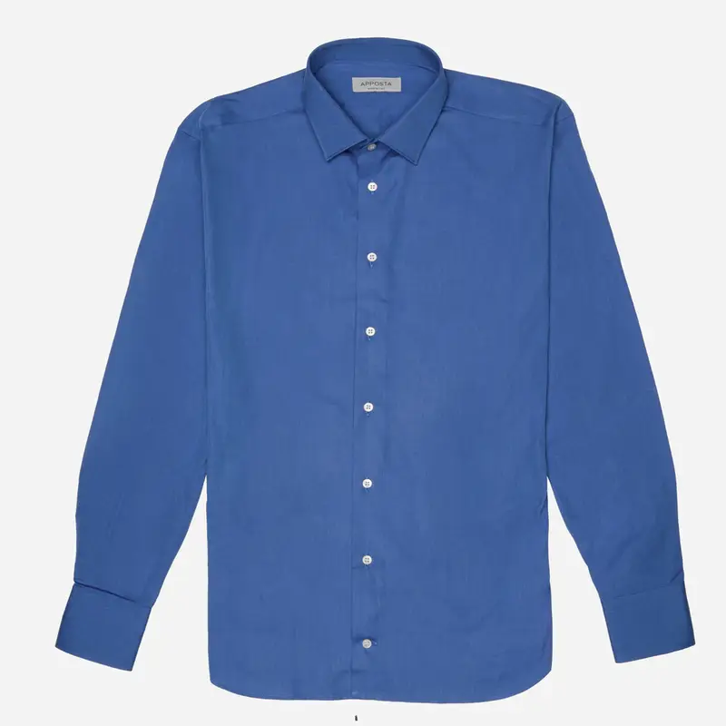 Camicia tinta unita blu cotone popeline doppio ritorto, collo stile collo italiano aggiornato a punte corte miniatura 2