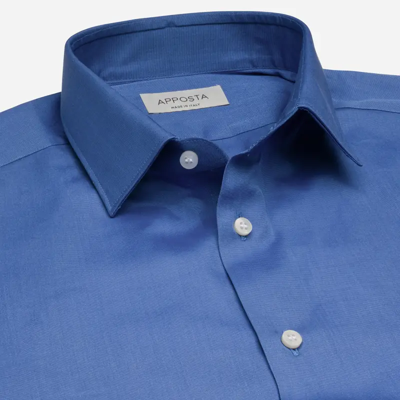 Camicia tinta unita blu cotone popeline doppio ritorto, collo stile collo italiano aggiornato a punte corte miniatura 3