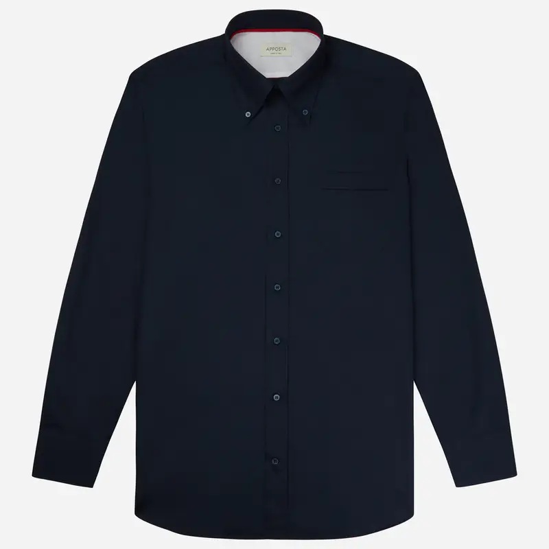 Camicia tinta unita blu cotone raso, collo stile collo button down alto miniatura 2