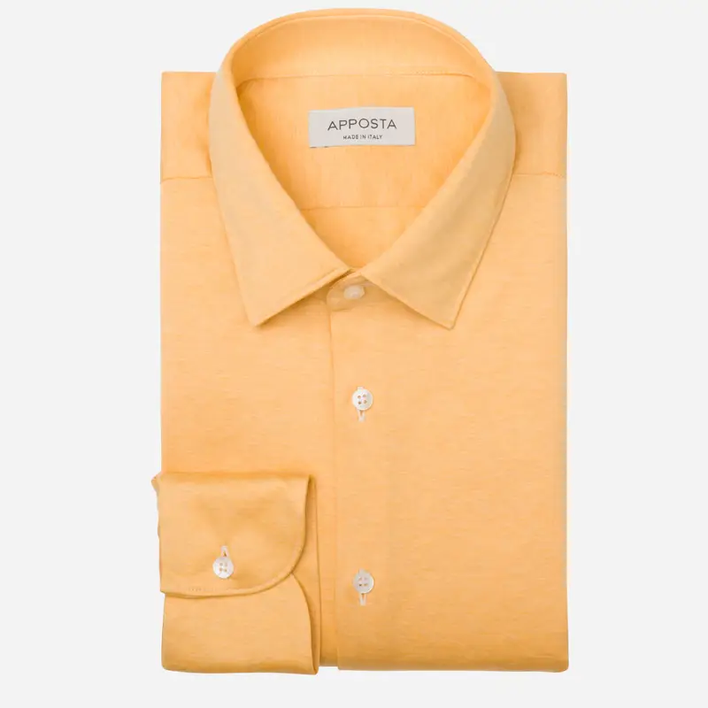 Camicia tinta unita giallo cotone jersey doppio ritorto, collo stile collo italiano aggiornato a punte corte