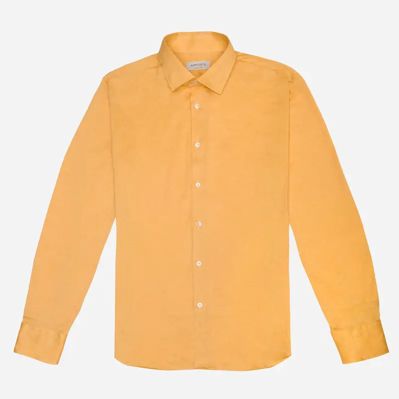 Camicia tinta unita giallo cotone jersey doppio ritorto, collo stile collo italiano aggiornato a punte corte miniatura 2