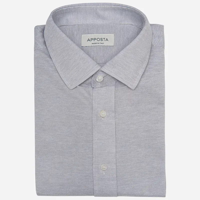 Camicia tinta unita grigio cotone jersey, collo stile collo italiano aggiornato a punte corte