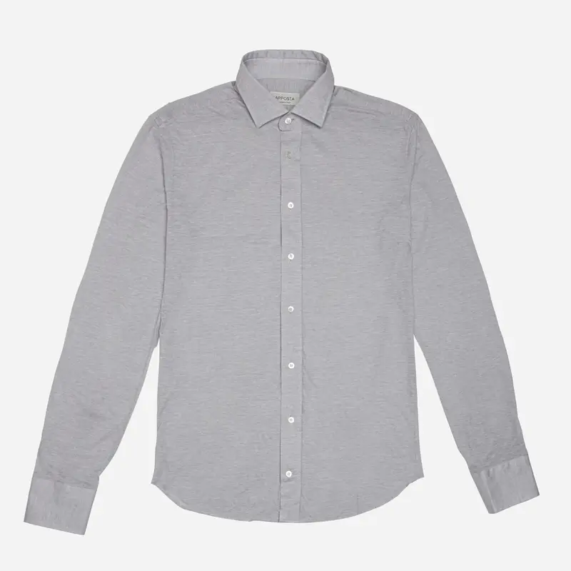 Camicia tinta unita grigio cotone jersey, collo stile collo italiano aggiornato a punte corte miniatura 2