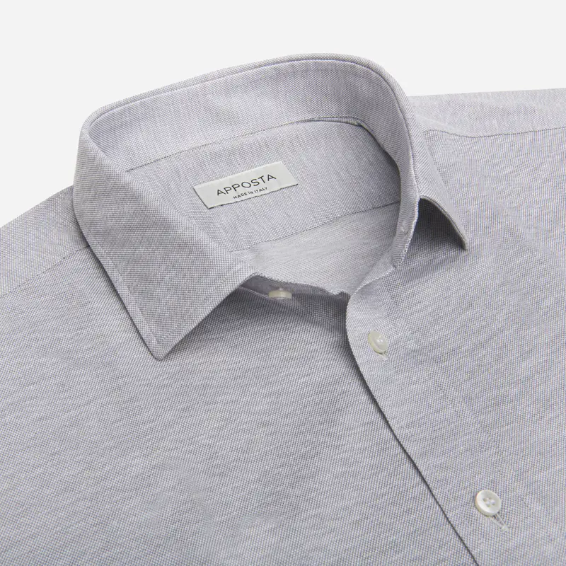 Camicia tinta unita grigio cotone jersey, collo stile collo italiano aggiornato a punte corte miniatura 3