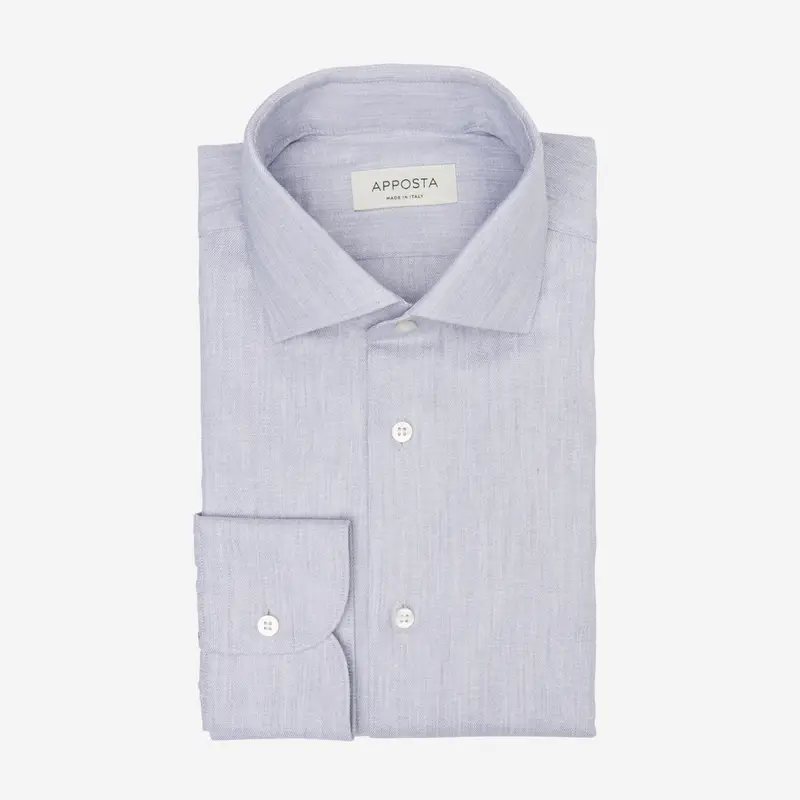 Camicia tinta unita grigio cotone riciclato twill, collo stile collo francese aggiornato a punte corte