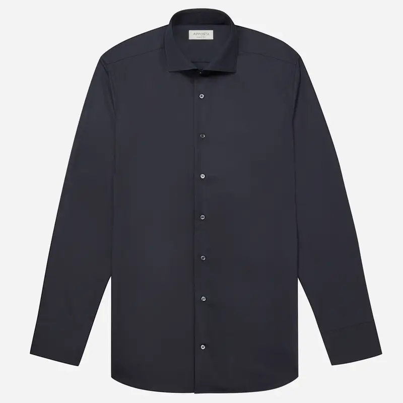 Camicia tinta unita nero cotone stiro facile popeline, collo stile collo francese basso miniatura 2