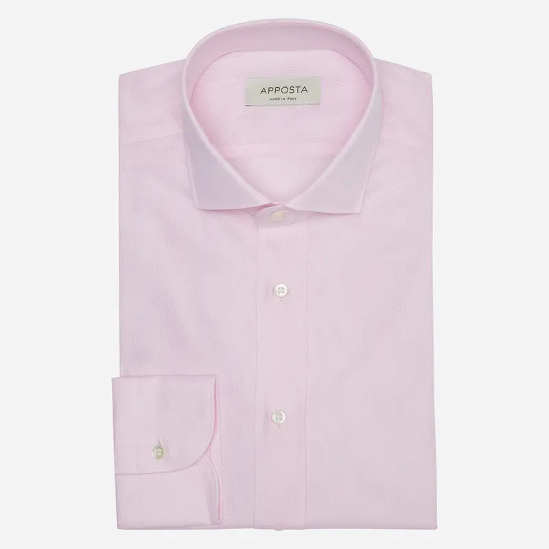 Camicia tinta unita rosa cotone giro inglese, collo stile collo francese aggiornato a punte corte