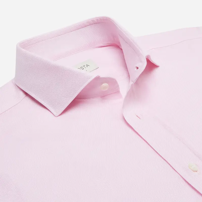 Camicia tinta unita rosa cotone giro inglese, collo stile collo francese aggiornato a punte corte miniatura 3