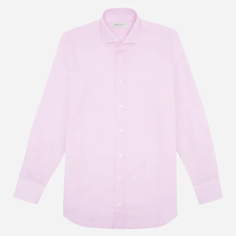 Camicia tinta unita rosa cotone-lino tessuto con armatura a tela, collo stile collo francese aggiornato a punte corte miniatura 2