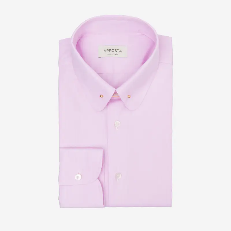 Camicia tinta unita rosa cotone popeline doppio ritorto, collo stile collo con spilla