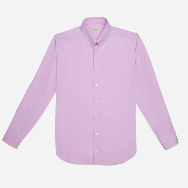 Camicia tinta unita rosa cotone popeline doppio ritorto, collo stile collo con spilla miniatura 2