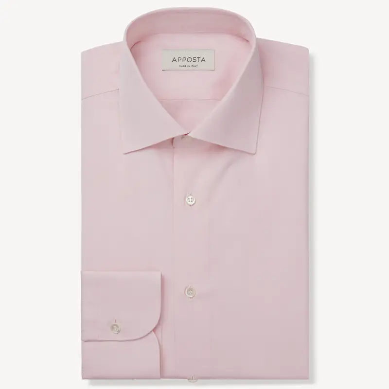 Camicia tinta unita rosa cotone popeline doppio ritorto, collo stile collo semifrancese