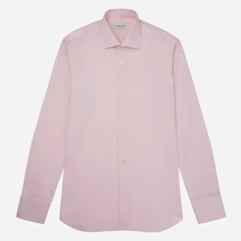 Camicia tinta unita rosa cotone popeline doppio ritorto, collo stile collo semifrancese miniatura 2
