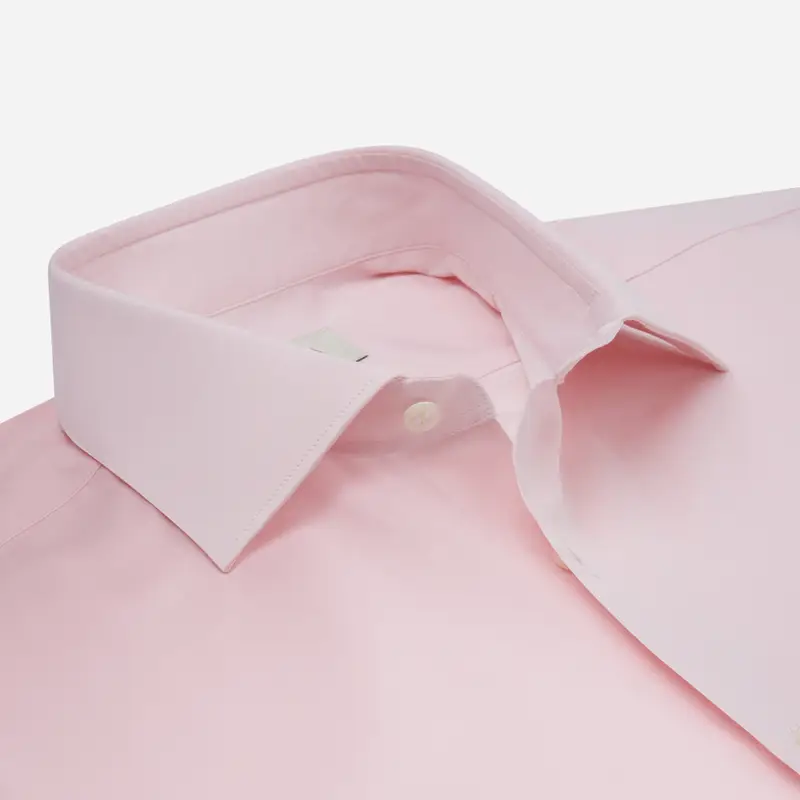 Camicia tinta unita rosa cotone popeline doppio ritorto, collo stile collo semifrancese miniatura 3