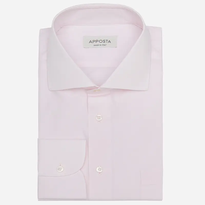 Camicia tinta unita rosa cotone popeline doppio ritorto giza 45, collo stile collo semifrancese
