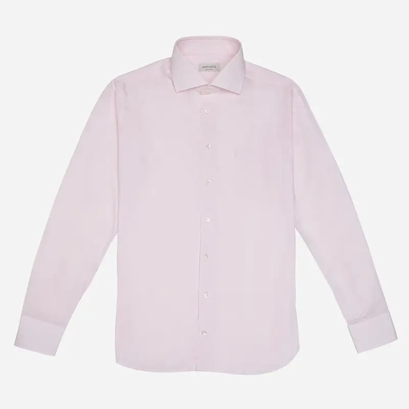 Camicia tinta unita rosa cotone popeline doppio ritorto giza 45, collo stile collo semifrancese miniatura 2