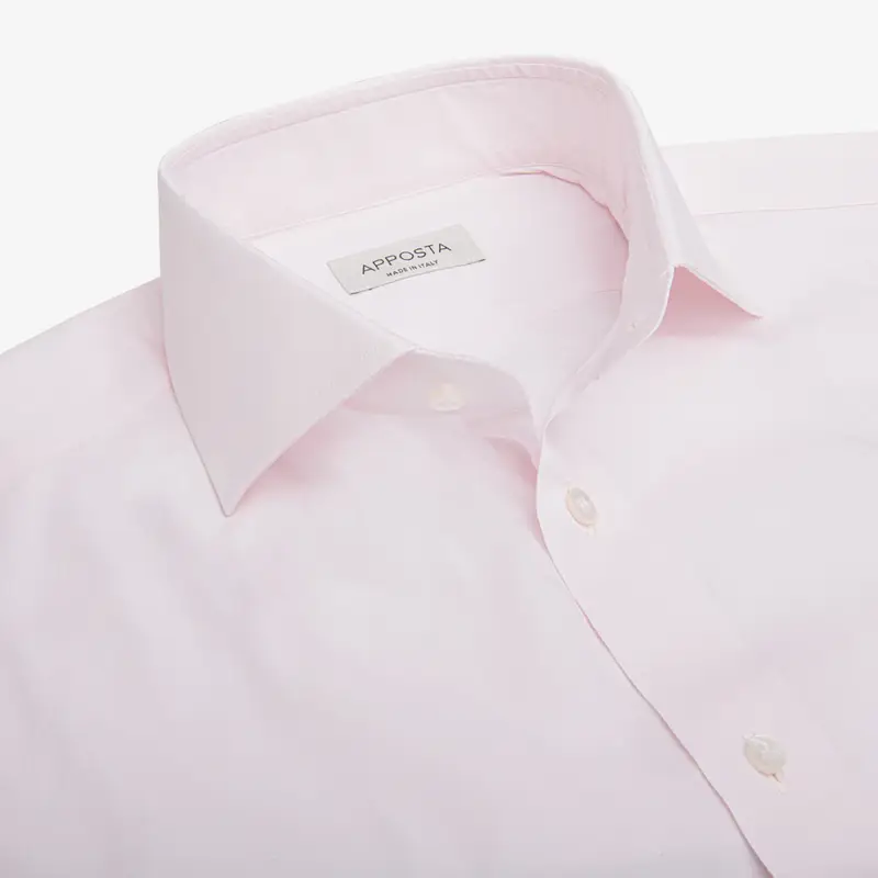 Camicia tinta unita rosa cotone popeline doppio ritorto giza 45, collo stile collo semifrancese miniatura 3