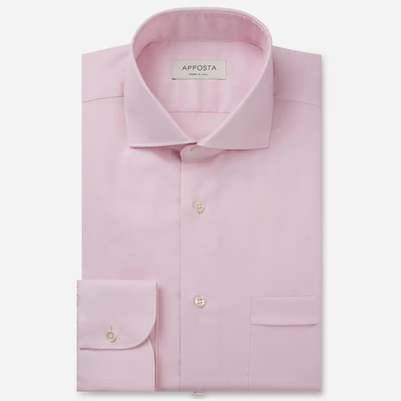 Camicia tinta unita rosa cotone stiro facile twill, collo stile collo francese