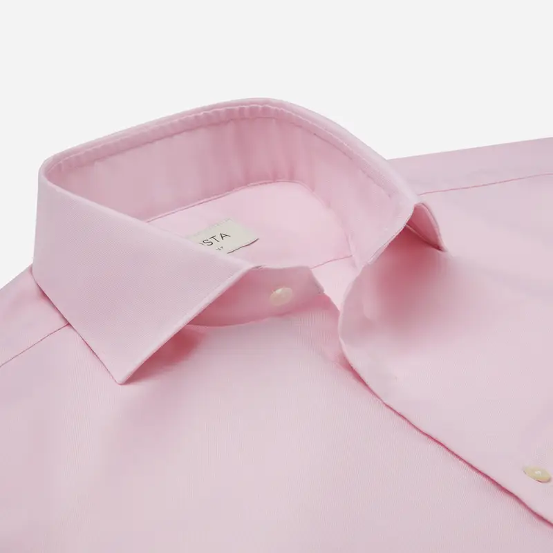 Camicia tinta unita rosa cotone stiro facile twill, collo stile collo francese miniatura 3