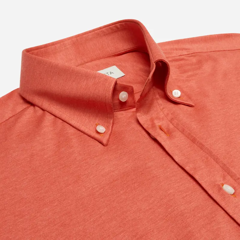 Camicia tinta unita rosso cotone jersey doppio ritorto, collo stile collo button down miniatura 3