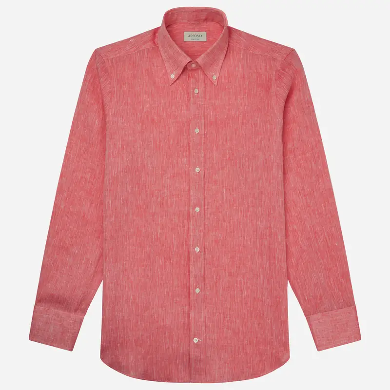 Camicia tinta unita rosso lino tessuto con armatura a tela lino di normandia, collo stile collo button down miniatura 2