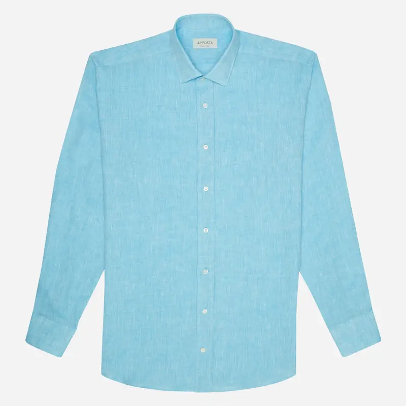 Camicia tinta unita turchese lino zephir, collo stile collo italiano aggiornato a punte corte miniatura 2