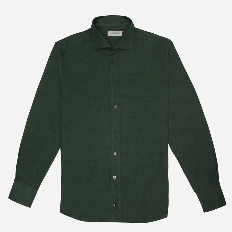 Camicia tinta unita verde lino tessuto con armatura a tela lino di normandia, collo stile collo francese aggiornato a punte corte miniatura 2