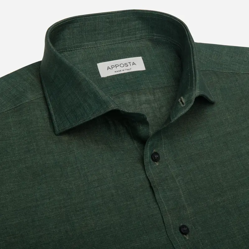 Camicia tinta unita verde lino tessuto con armatura a tela lino di normandia, collo stile collo francese aggiornato a punte corte miniatura 3
