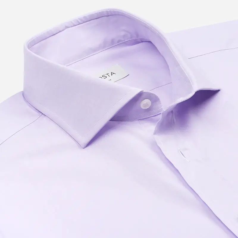 Camicia tinta unita viola cotone zephir, collo stile collo francese aggiornato a punte corte miniatura 3