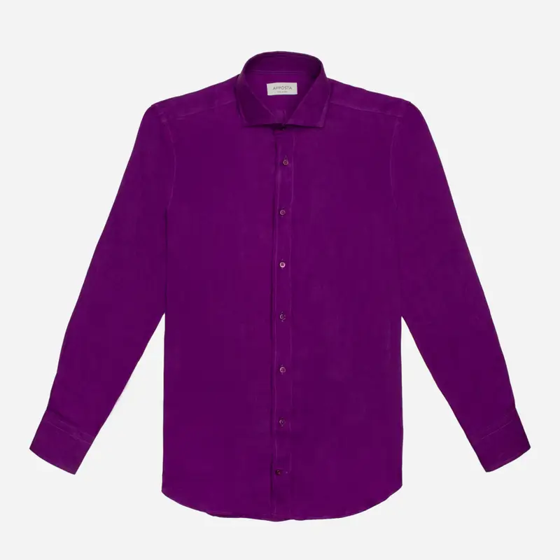 Camicia tinta unita viola lino tessuto con armatura a tela, collo stile collo francese aggiornato a punte corte miniatura 3