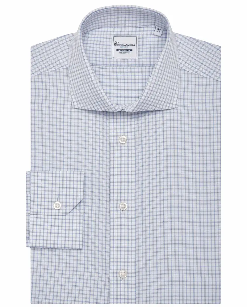 Camicia fancy celeste quadrettata francese