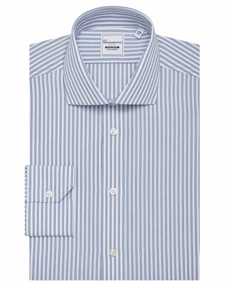 Camicia fancy non iron rigata azzurra francese