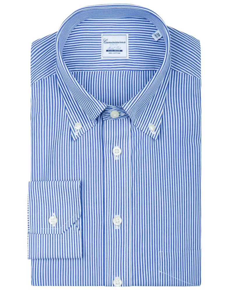 Camicia non iron a righe con taschino, slim oslo button down