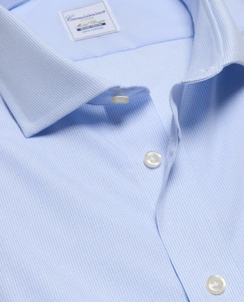 Camicia non iron azzurra a quadretti fitted bruges bruges francese