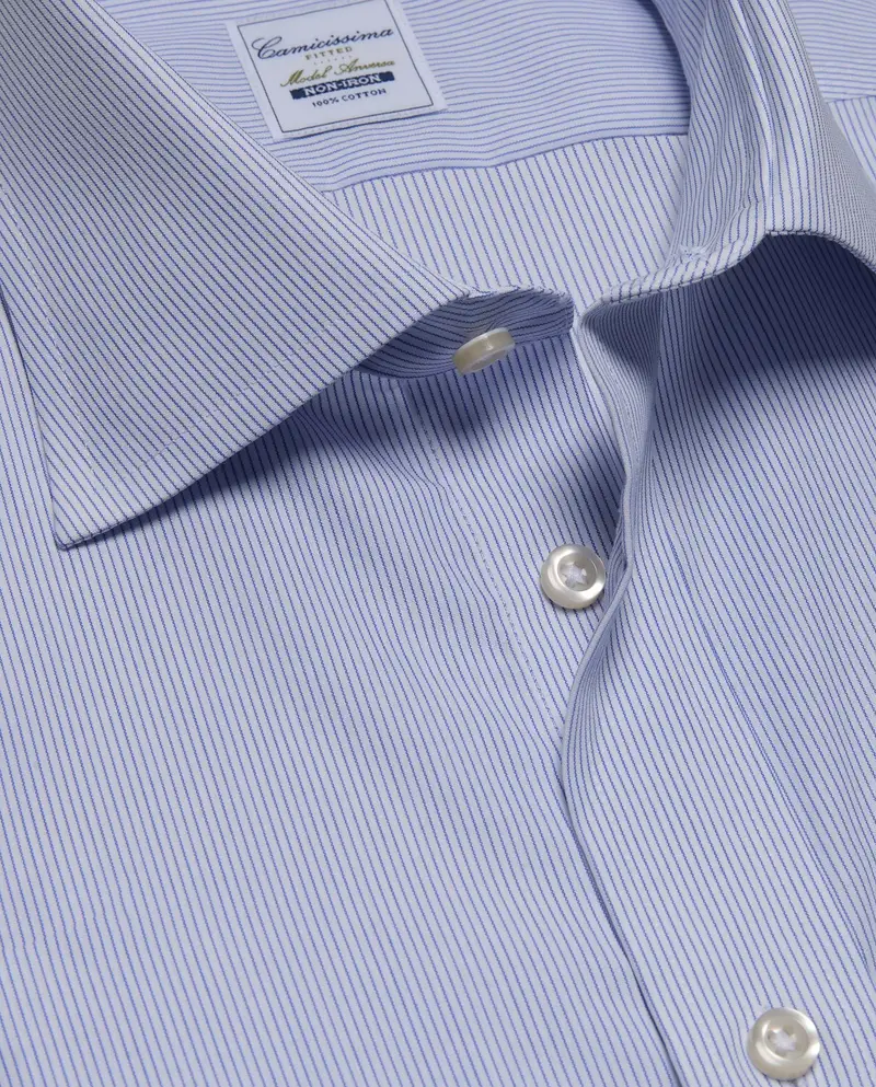 Camicia non iron azzurra a righe sottili fitted anversa anversa francese