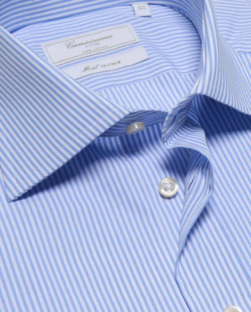 Camicia permanent a righe bianche e azzurre, extra slim ischia francese
