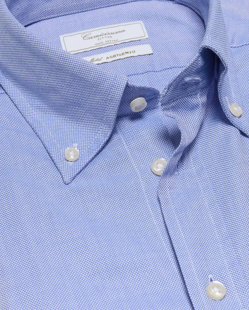 Camicia permanent celeste fitted agrigento agrigento button down