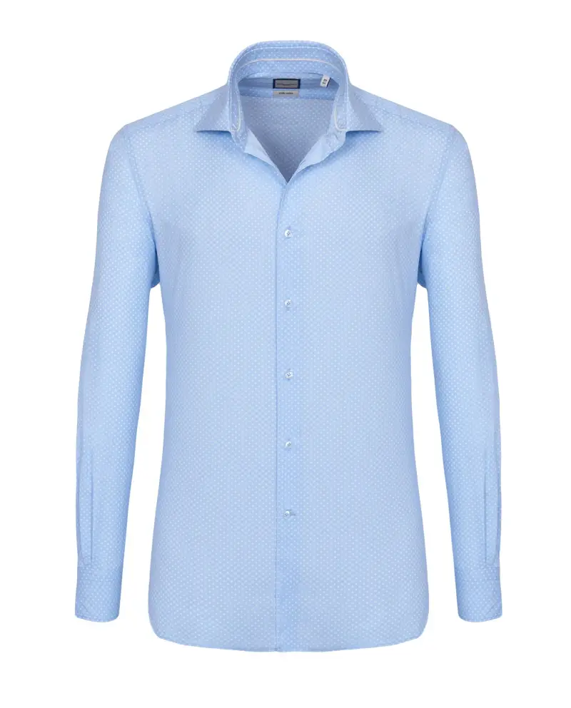 Camicia trendy azzurra con microfantasia bianca francese