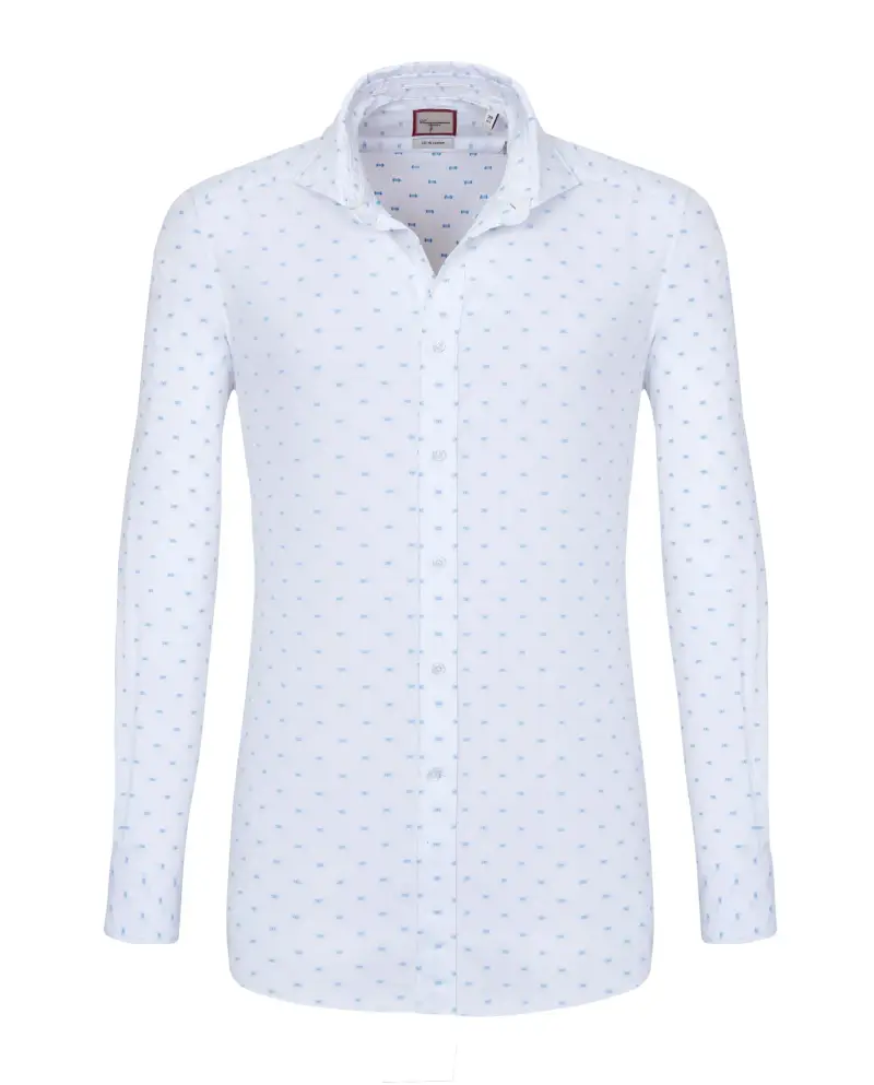 Camicia trendy bianca con fantasia azzurra francese