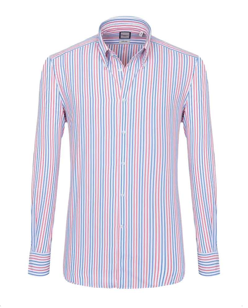 Camicia trendy rigata blu e rossa button down