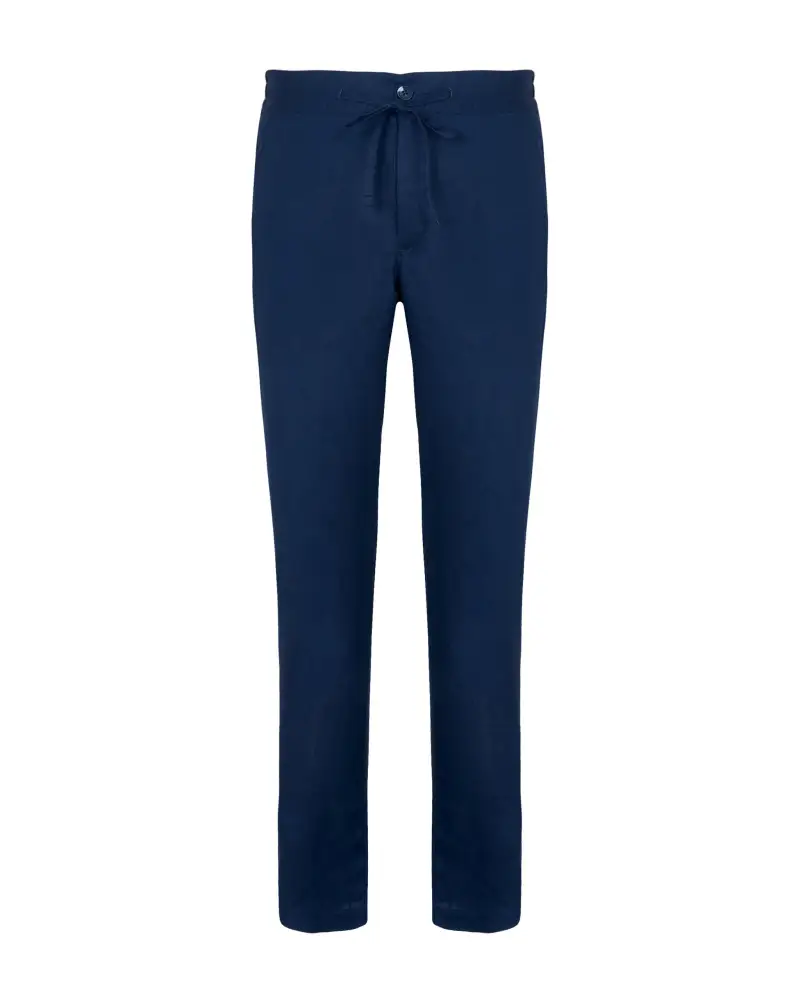 Linen chinos trousers with coulisse blue