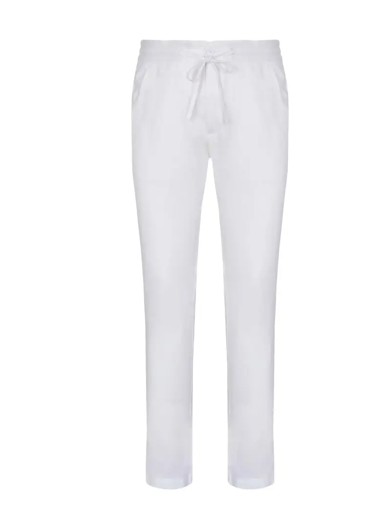 Linen chinos trousers with coulisse white