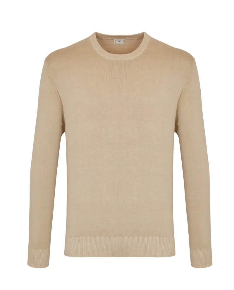 Maglia girocollo beige di cotone