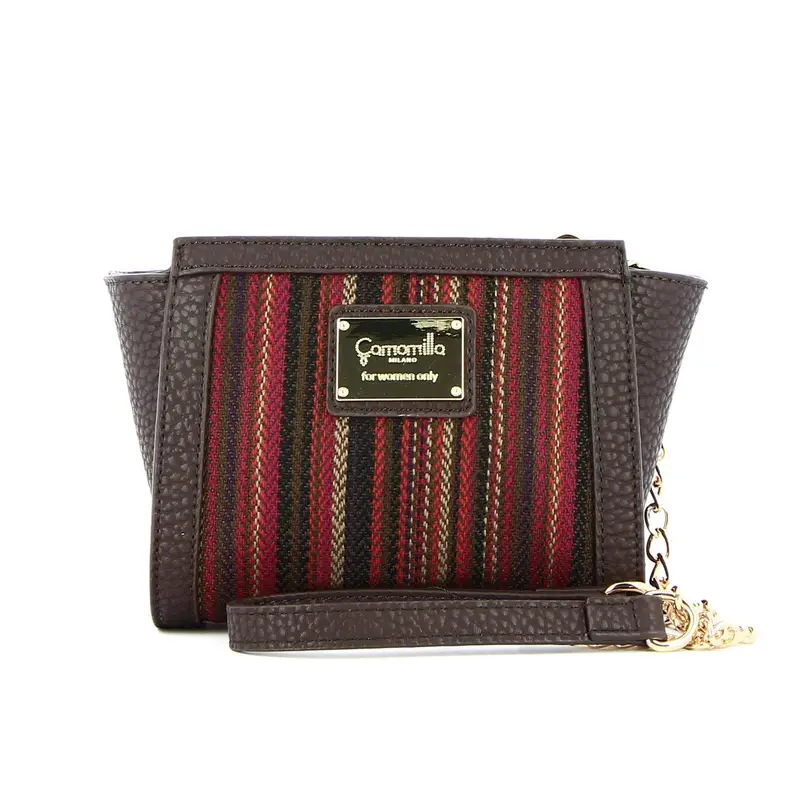 Borsetta marrone con logo e inserto in tessuto