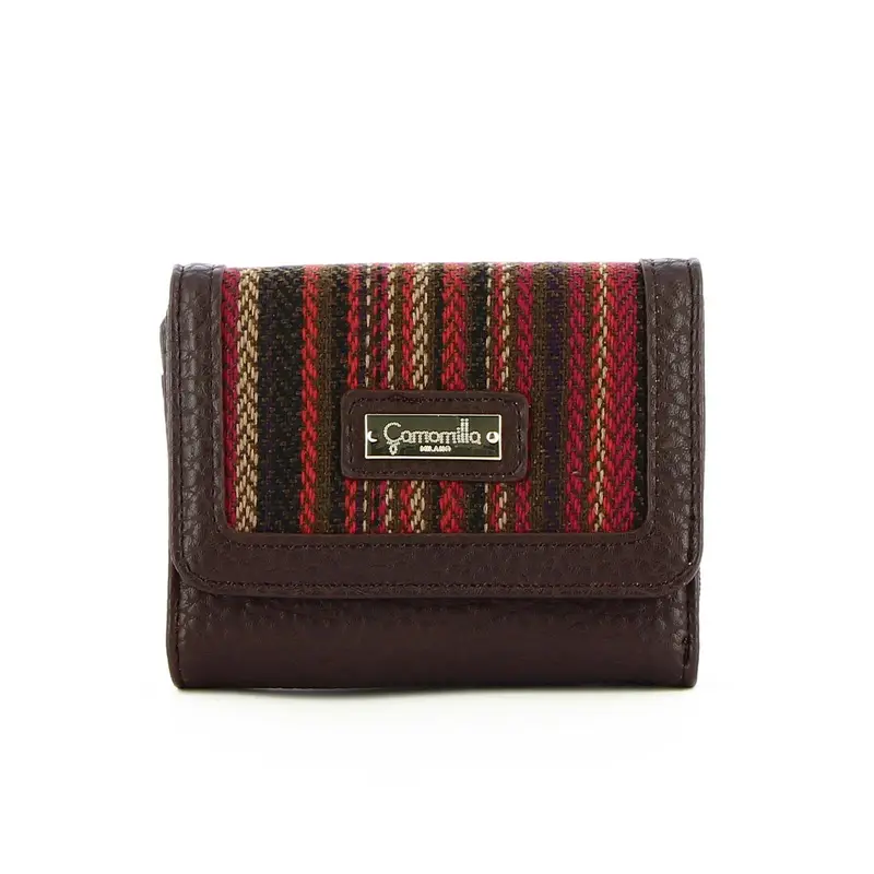 Portafoglio marrone con logo e inserto in tessuto
