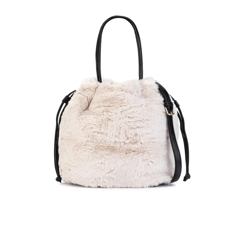 Secchiello bianco in peluche con coulisse e tracolla removibile