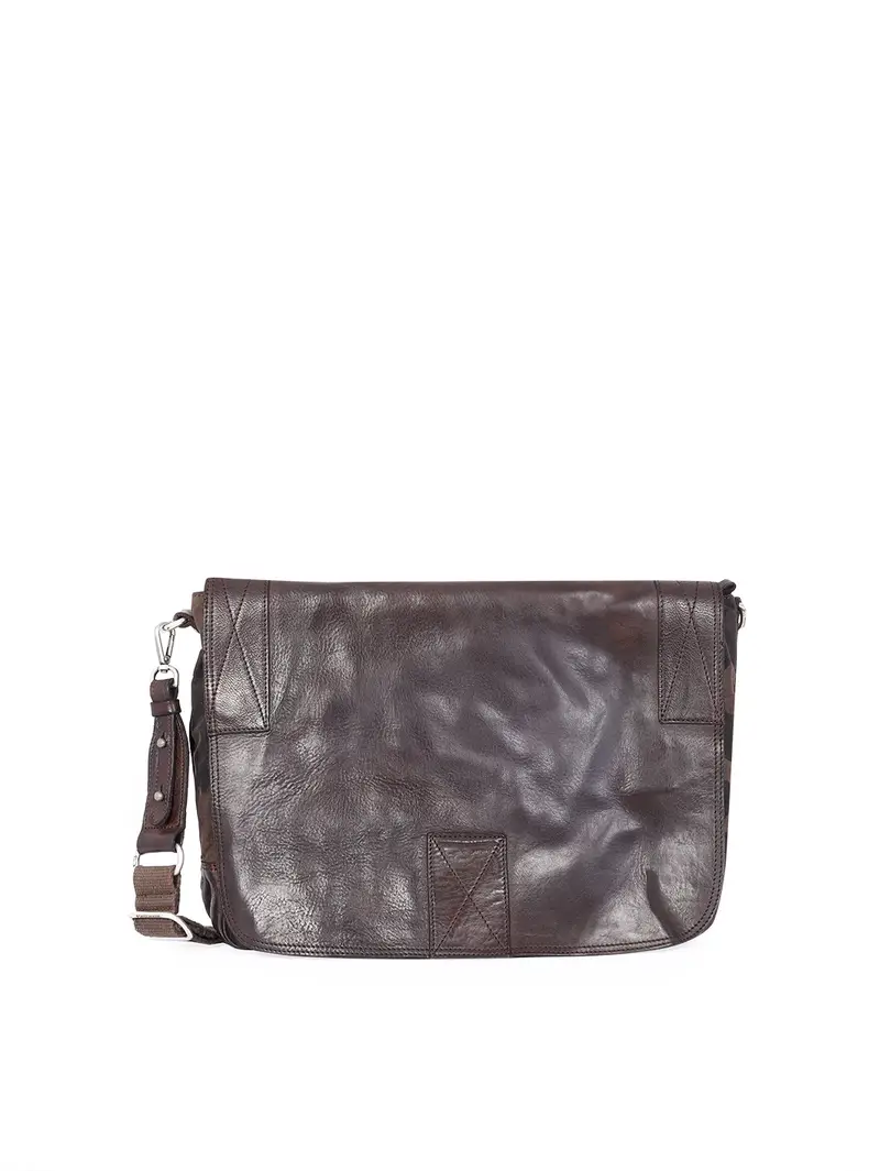 Borsa Da Lavoro Tracolla Mimetica In Pelle Moro Marrone Scuro