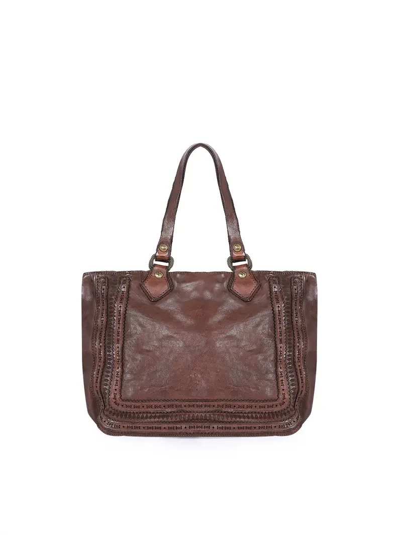 Borsa Shopping Con Borchie Testa Di Moro Marrone Scuro